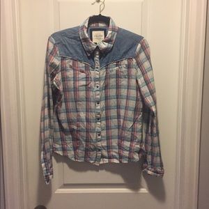Plaid/denim snap up cowboy shirt